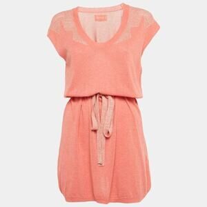 Zadig And Voltaire Rimo Metallic Knit Dress Tee Shirt Mini Coral Pink Size XS